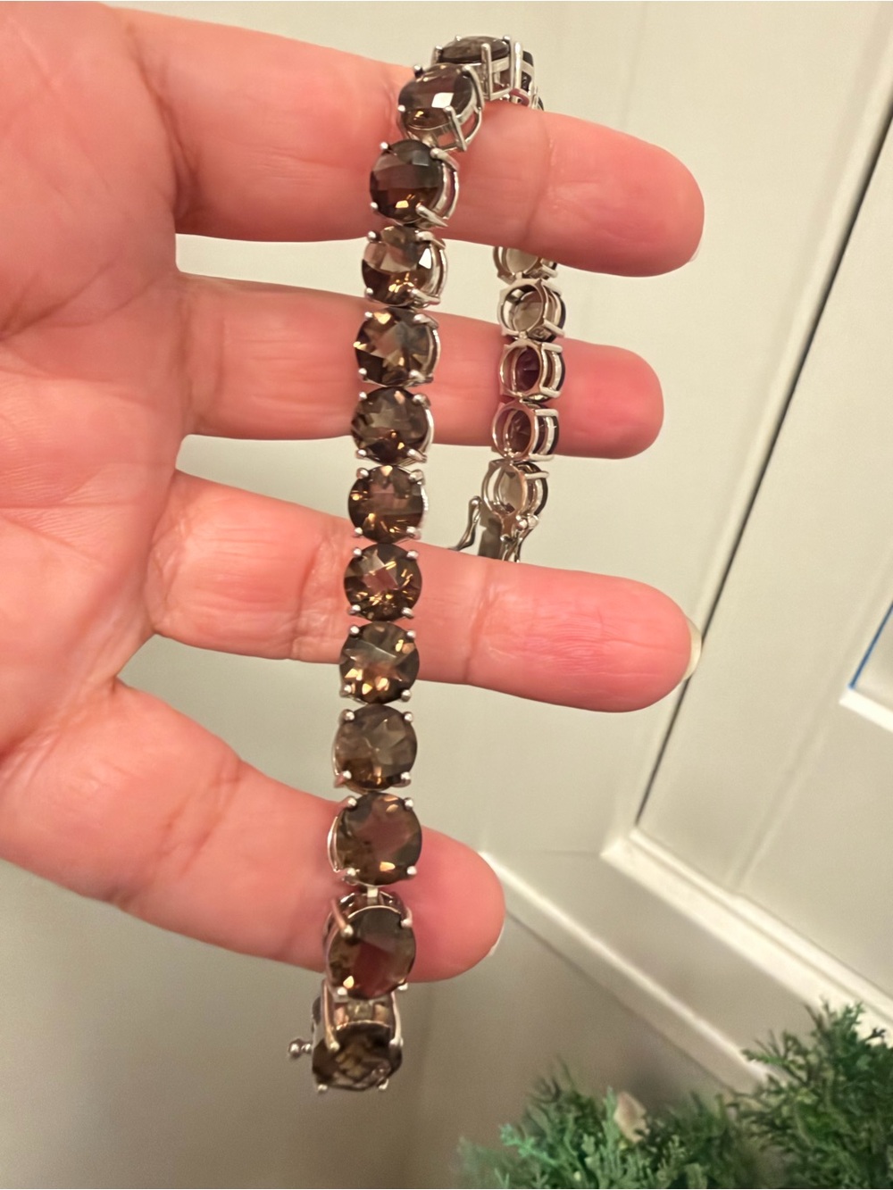 STERLING SILVER SMOKY QUARTZ BRACELET, 7" length